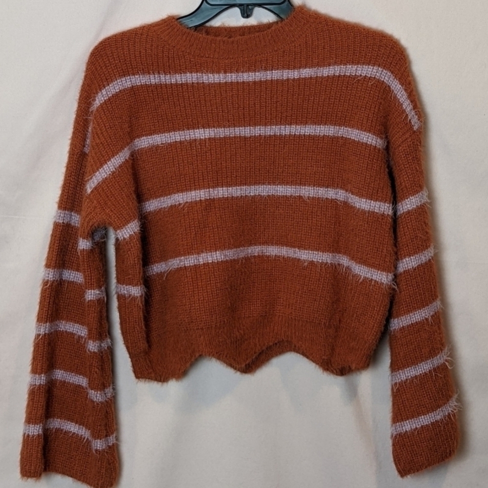GB Girls Orange Striped Knitted Sweater with Zigzag Hem size XL